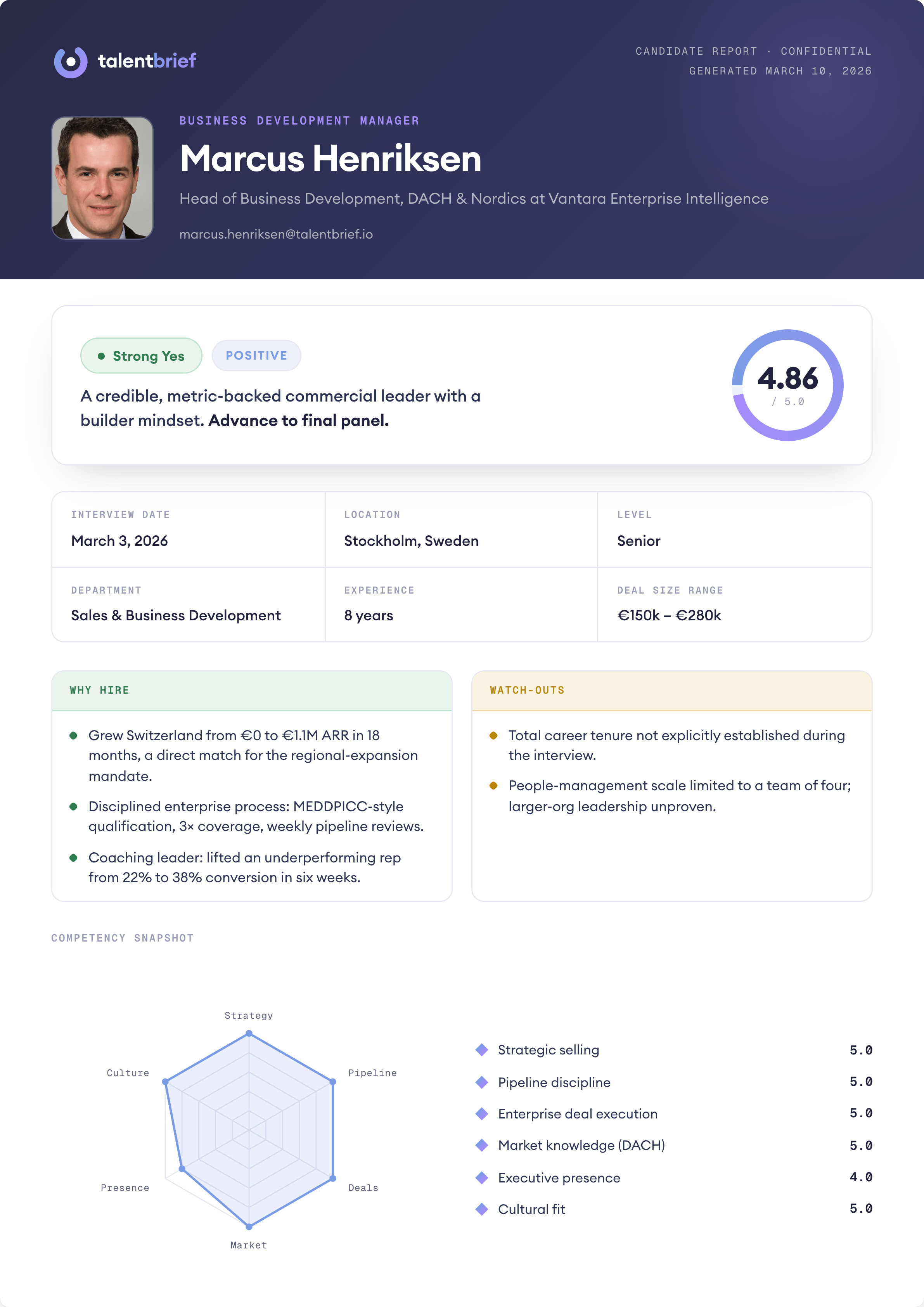 TalentBrief PDF report example